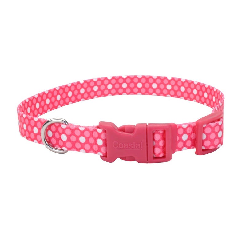 Coastal Pet Styles Adjustable Dog Collar - Stylish Patterned Fabrics - Snap-Lock Buckle - Adjustable Dog Collar - for Small, Medium or Large Dogs - Pink Dots - 3/8" x 08"-12" - Image 1